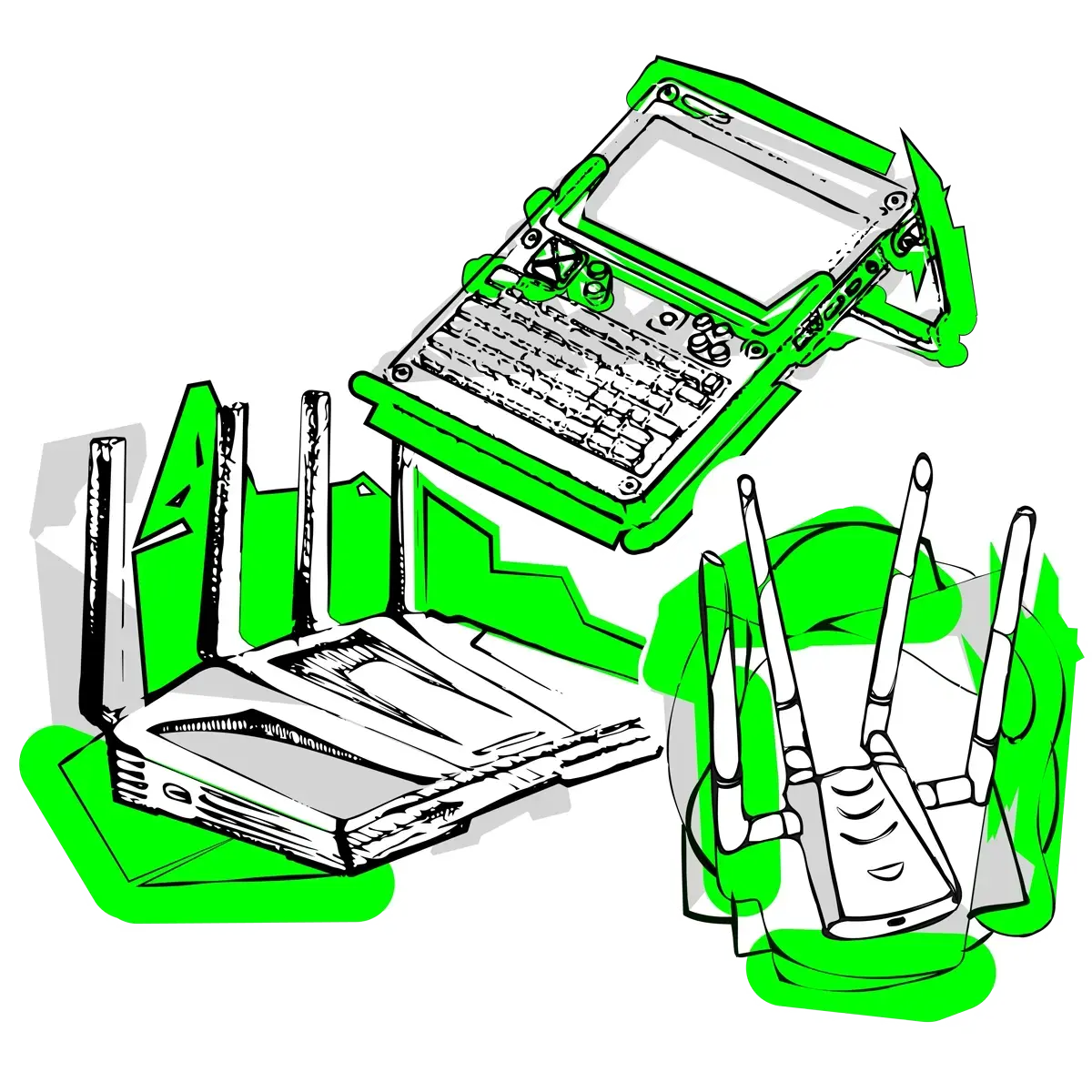 Cyberdeck Clockworkpi uConsole, Adaptador Wifi Alfa Network AWUS1900 y router GL.iNet Flint 2
